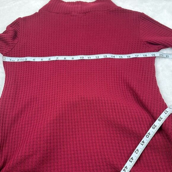 Sympli Womens Size 10 Waffleknit Cowlneck Sweater Burgundy Red Tunic Layered Hem - Picture 10 of 11